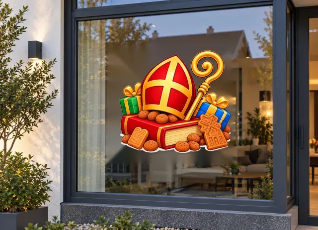 De Stickerman Sinterklaas Raamsticker 75cm Breed Herbruikbaar Weerbestendig (V5) Multi