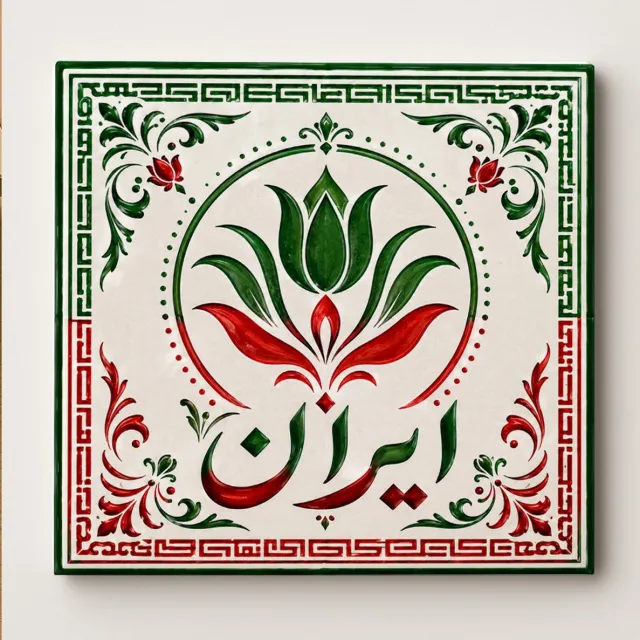Bedruk King Iran Decoratieve Keramische Tegel – Perzische Tulp Wandtegel – Groen Wit Rood Heritage Souvenir Cadeau