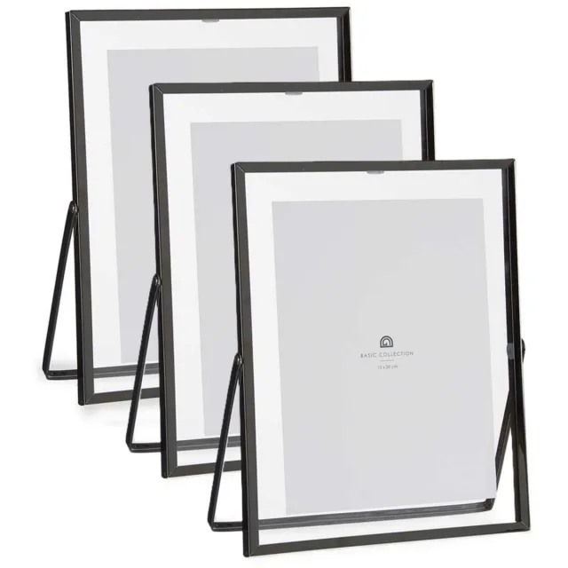 Giftdecor Fotolijstje voor 15 x 20 cm foto - 3x - zwart - metaal - Modern - frame 20 x 25 cm - staand