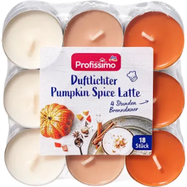 Profissimo Geurtheelichtjes Pumpkin Spice Latte - 18 stuks | Geurkaarsjes met Herfst Geur - Theelichtjes - Branduur: 4h Oranje