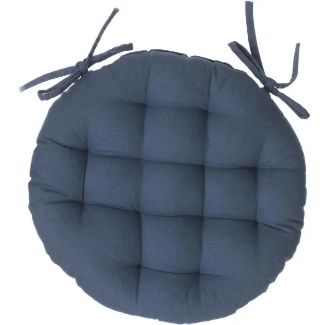 Atmosphera DELUXE stoelkussen rond blauw - ronde stoelkussens - D38 cm - Met 2 lintjes