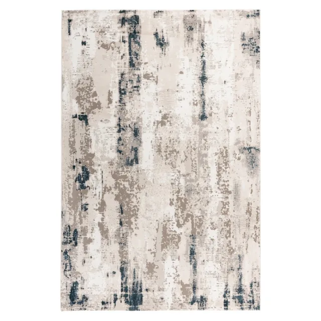 Padiro design laagpolig vloerkleed 80 x 150 cm - turquoise - modern abstract ontwerp - voor vloerverwarming - van polyester en katoen blauw