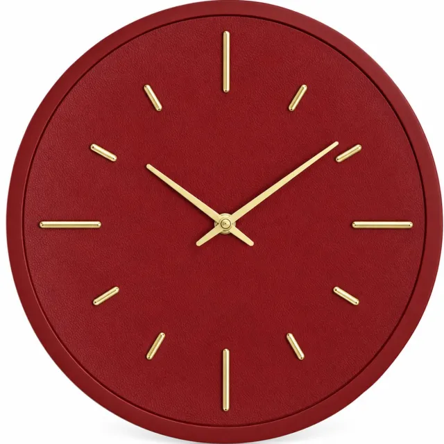 SWGOTA Bordeauxrode ronde wandklok 12 inch - Metalen kast, goudkleurige wijzers en uurmarkeringen - Op batterijen - 1 stuk Bordeauxrood