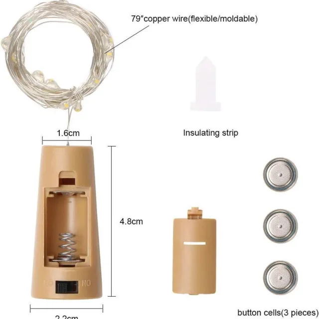 Mrs. Jones 6 Stukken Wijnflesverlichting - 2M 20 LED's Warmwitte kerstverlichting voor doe-het-zelf Feest Bruiloft Sfeerverlichting .
