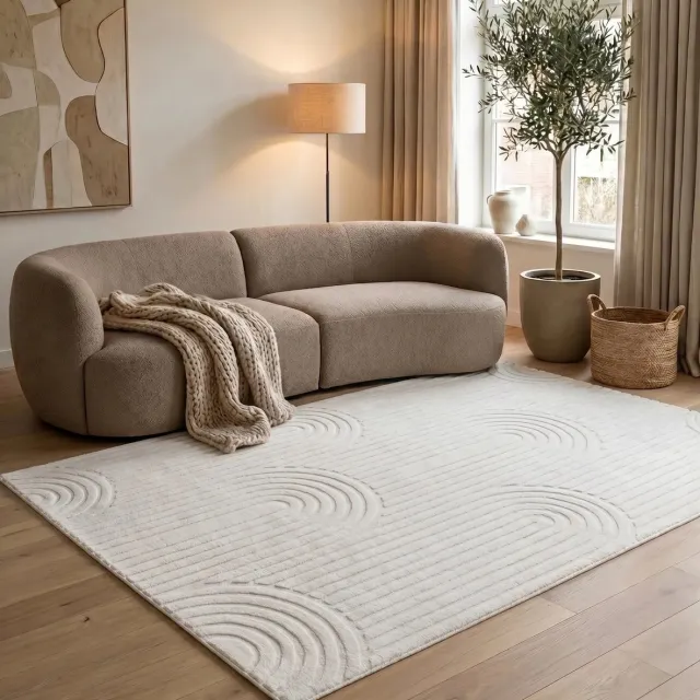flycarpets Eve Japandi Creme Vloerkleed - Laagpolig Tapijt Woonkamer - Zacht en Fluffy - 160x230 cm