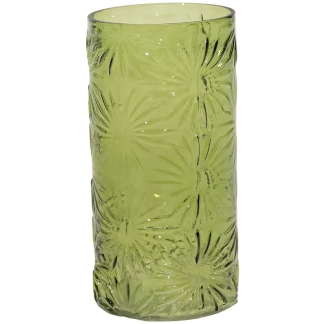 Mega Collections Bloemenvaas Debby - groen - glas - bloem relief - 15 x 35 cm