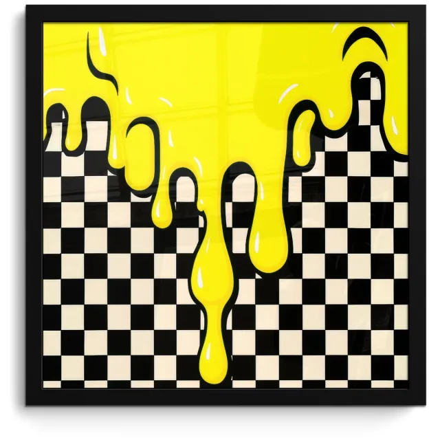 FrameYourWall Poster in lijst - Fotolijst 40x40 cm - Posters - Geblokt - Grafisch - Vloeistof - Geel - Posterlijst zwart - Decoratie - Wanddecoratie woonkamer - Muurdecoratie slaapkamer