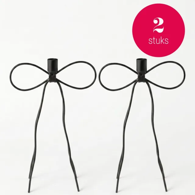 vtwonen Kandelaren Bow - Zwart - Metaal - Set van 2 - 30 cm