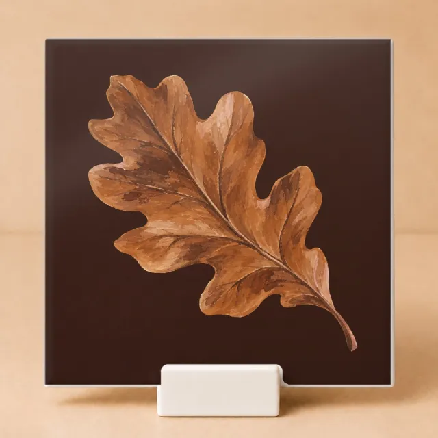 Bedruk King Sfeervolle Herfst Eikenblad Tegel – Decoratieve Keramieken Tegel voor Natuurliefhebbers en Herfstfans - 15 x 15 cm met houder Wit