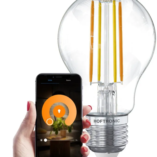 HOFTRONIC Smart E27 LED Filament Lamp - 7 Watt 806 Lumen - A60 Transparant - 1800-3000K - Dimbaar