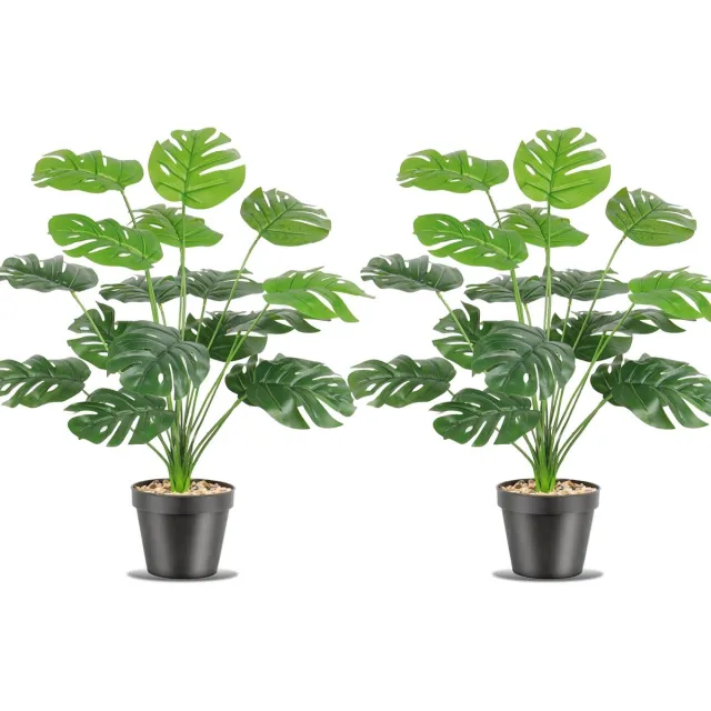 Unyqoos Tropische kunstplant in pot met 18 verstelbare takken voor huis en kantoor donkergroen, lichtgroen