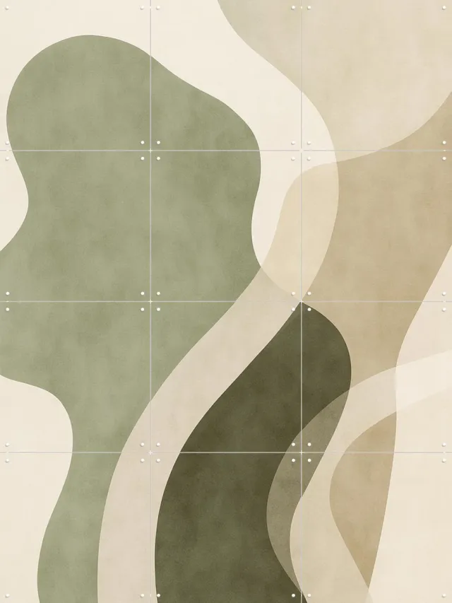 IXXI Abstract No 12, Seaways - 60 x 80 cm - Grote wanddecoratie en posters - Illustraties, Minimalisme, Modern, Geometrische Kunst, Digitale Kunst Beige / Groen