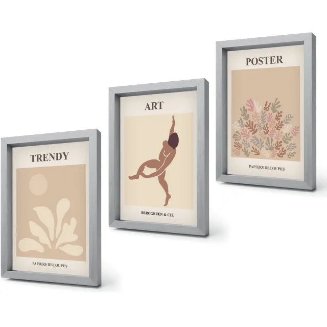 Coloray 4-Delige Schilderij Set - Abstracte vormen en figuren van Henri Matisse - 20 x 30 cm - Decoratieve Schilderijen - Woonkamer - Interieur Zilveren lijst