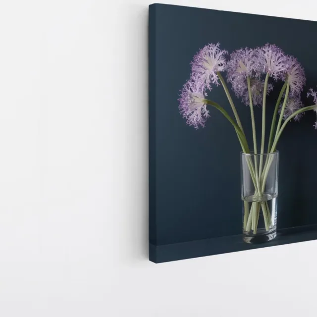 Saammp Canvas Schilderij - Paarse Bloemen in Vaasje - Natuur - Abstract - 40x40 - Foto op canvas - Wanddecoratie - Muurdecoratie Woonkamer - Kantoor Decoratie Multicolor