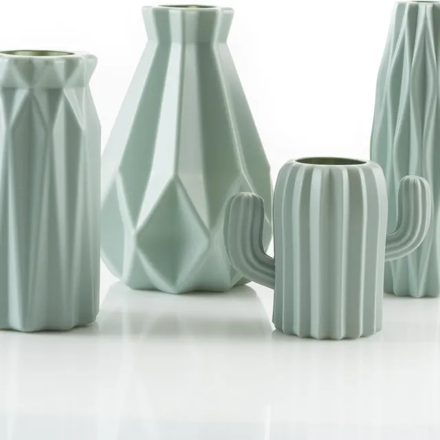 Looliving SET VAN 4 onbreekbare vaasjes mintgroen - Bloemenvaas kunststof vaas - bloemvaas decoratief vaasje