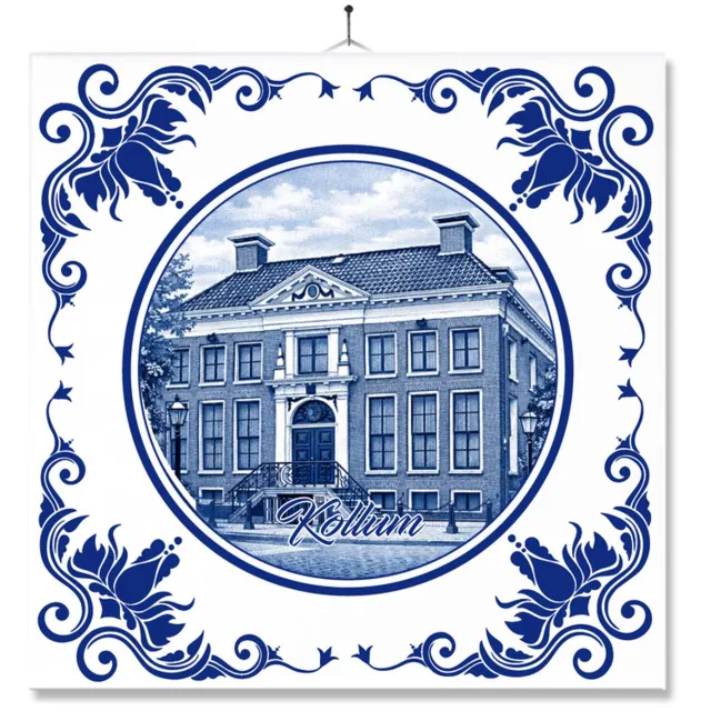 MC Living Tegel Met Opdruk | Kollum | Delft Blauw | Cadeau | Inclusief Geschenkdoos | Standaard | Ophangsysteem