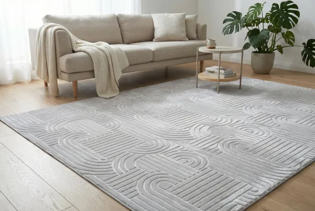 Padiro stijlvol laagpolig vloerkleed 200 x 290 cm - lichtgrijs - modern Japandi ontwerp - voor vloerverwarming - van polyester en katoen