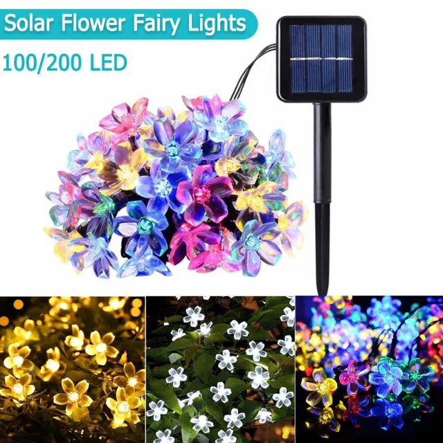 LuxeGadgets 100 LED Solar Fairy Cherry Blossoms lichtsnoer voor buiten, tuinfeestdecoratie - veelkleurig