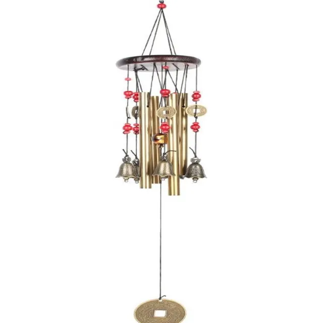 longziming Traditionele Chinese Windgong – 4 Buizen 5 Klokken – Tuin, Balkon, Buiten – Outdoor Living Decor – 65 cm bronzen