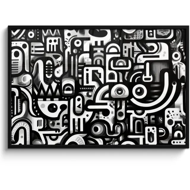 FrameYourWall Poster in lijst - Fotolijst 120x80 cm - Posters - Symbolen - Abstract - Grafisch - Zwart - Posterlijst zwart - Decoratie - Wanddecoratie woonkamer - Muurdecoratie slaapkamer