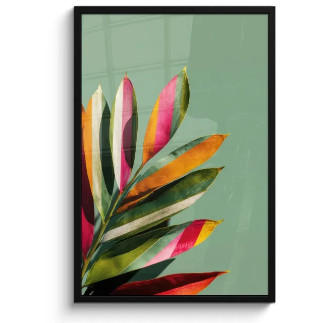 FrameYourWall Poster in lijst - Fotolijst 60x90 cm - Posters - Bladeren - Tak - Kleurrijk - Posterlijst zwart - Decoratie - Wanddecoratie woonkamer - Muurdecoratie slaapkamer