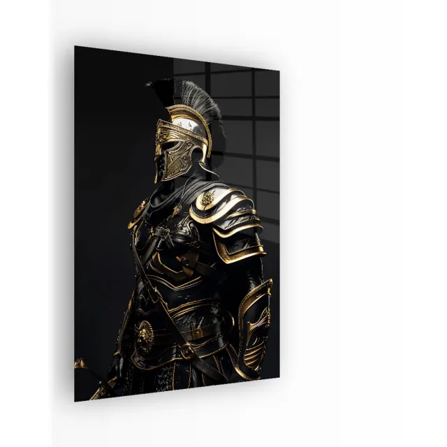 Indoorart Glasschilderij Black Gladiator 80x120 CM - Afbeelding op plexiglas - Inclusief montagemateriaal zwart, wit, goud