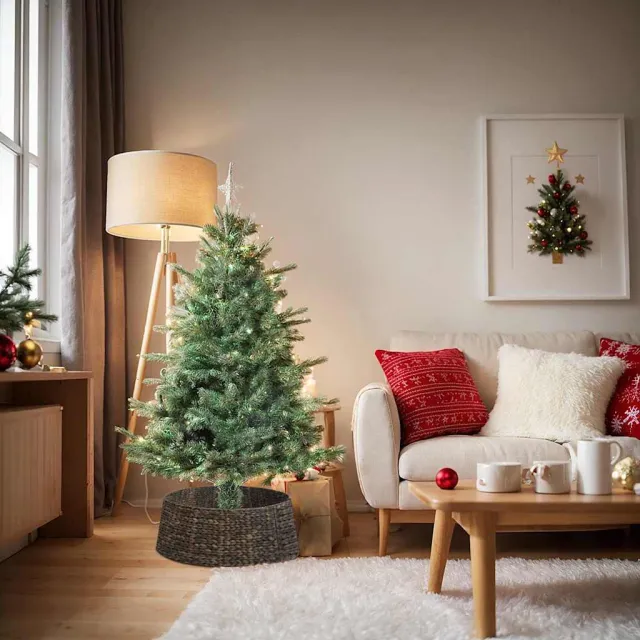vidaXL Kerstboomkraag Rond Zwart Dia. 75 x 25 cm Waterhyacint