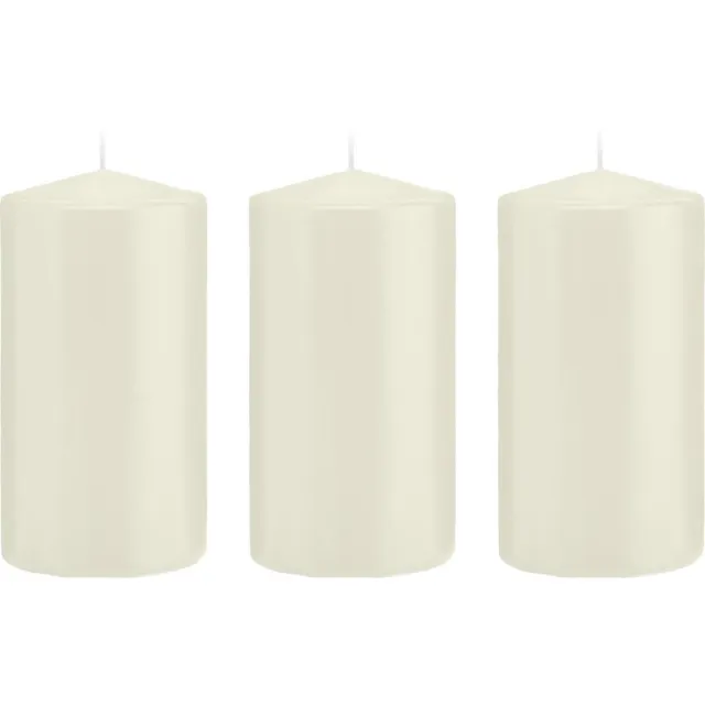 Trend Candles Cilinderkaars/stompkaars - 3x - ivoorwit - 8 x 15 cm - 69 branduren - horeca kaarsen
