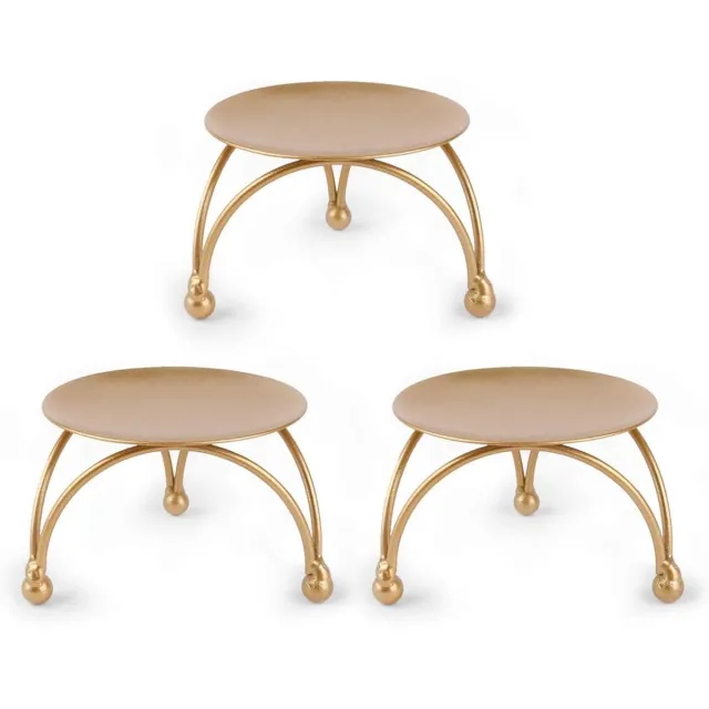 whiqutey Set-3-Kaarsenhouders-Dedoot-IJzeren-Pijler-Kaarsenplateau-Decoratief-Kleine-Kaarsenstandaard-Geschikt-LED-Wax-Kaars-Bruiloft-Tafels goud