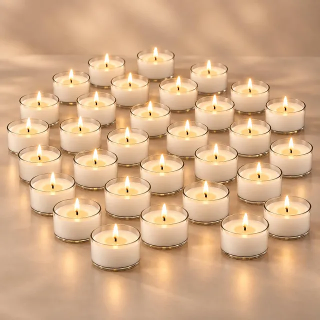 Duni Plantaardige theelichtjes - 36x - wit - waxinelichtjes - 9 branduren Warm wit