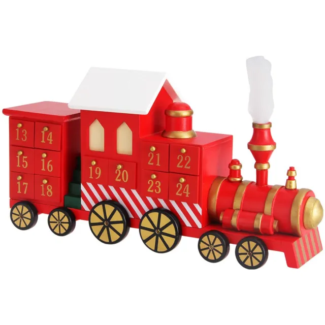 spielwerk Adventskalender Locomotief - 24 Lades Hout 42x23x11cm - Rood