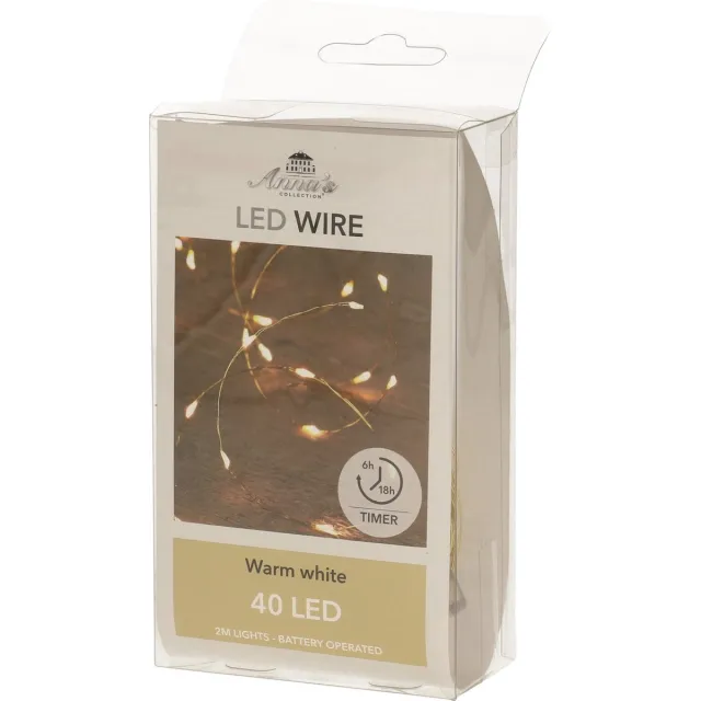 Anna's Collection Draadverlichting - goud - 40 led lampjes - warm wit - 200 cm - batterij - lichtsnoer - kerstverlichting