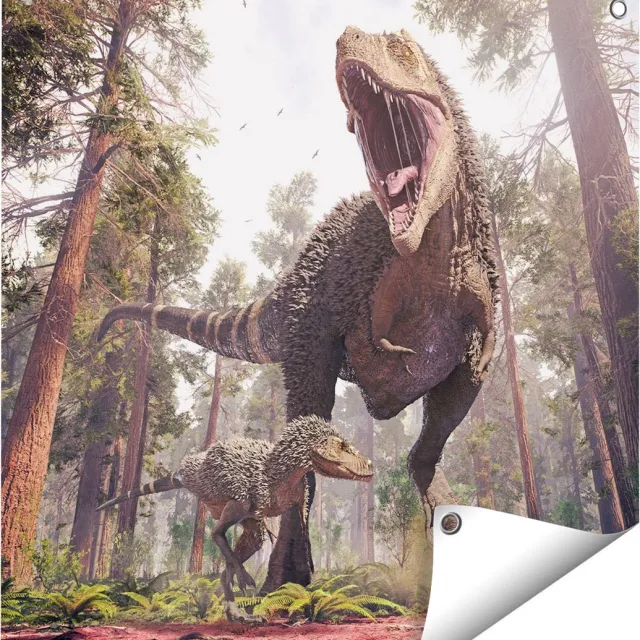 Gards Tuinposter Tyrannosaurus Rex Dinosaurus - T-Rex - 60x60 cm - Tuindoek - Tuindecoratie - Wanddecoratie buiten - Tuinschilderij Multikleur
