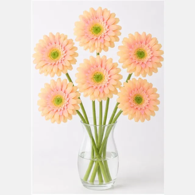 DK design Kunstbloem Gerbera - 6x - 72cm - zalmkleurig - Real Touch - kunst zijdebloemen Zalmroze