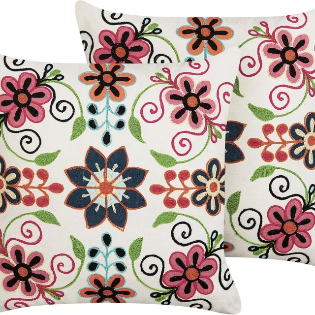 Beliani BAHRAICH - Sierkussen set van 2 - Multicolor - 50 x 50 cm - Katoen Meerkleurig