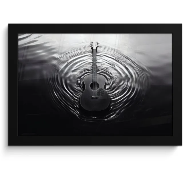FrameYourWall Poster in lijst - Fotolijst 30x20 cm - Posters - Gitaar - Hout - Water - Posterlijst zwart - Decoratie - Wanddecoratie woonkamer - Muurdecoratie slaapkamer Gitaar - Water