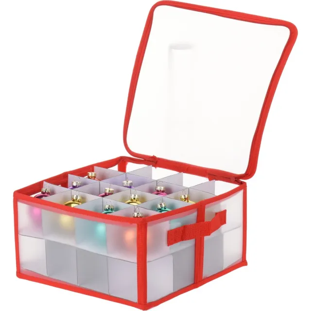 Home & Styling Collection Kerstballen opbergbox - 33,5 x 33,5 x 17,5 cm - opbergdoos voor 32 kerstballen - Kerstballen opruimen - opbergen Rood