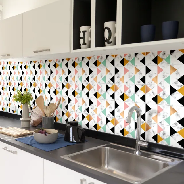 Ambiance Sticker Zelfklevende muurtegelstickers voor keuken en badkamer - 60 luxe cementtegelstickers met marmerlook - 60 stickers 20x20cm Multi color