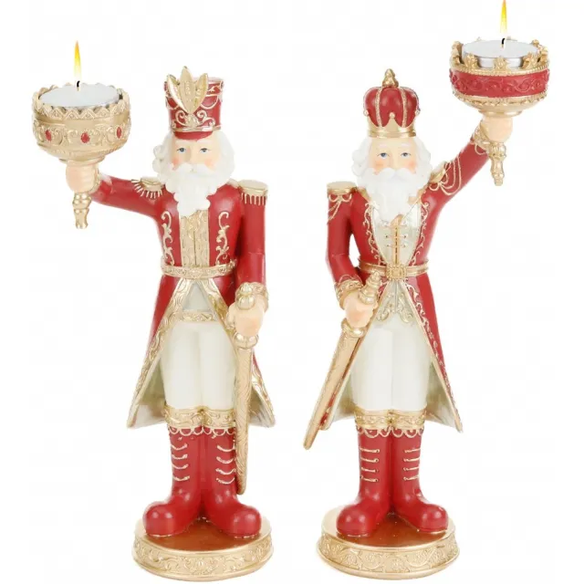 Goodwill Kaarsenhouder Notenkraker - Goud-Crème-Rood - H 28 Cm