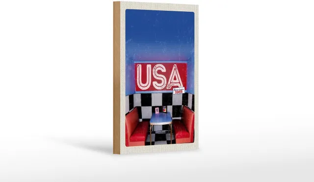 Femer Holzschild Reise 12x18cm Amerika Diner Restaurant Fast Food Schild Multi-coloured