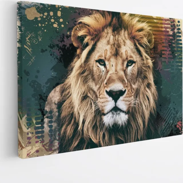 Saammp Canvas Schilderij - Abstracte Kleurrijke Leeuw - Dieren - Natuur - 90x60 - Foto op canvas - Wanddecoratie - Muurdecoratie Woonkamer - Slaapkamer decoratie - Canvas Print Multicolor