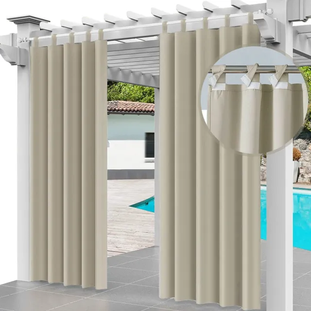 Ferocity Buitengordijnen - 220 x 155 cm - 2 Panelen - Terras Pergola Balkon Paviljoen Overkapping - Outdoor Gordijnen - Waterdicht - UV-bestendig - Privacy - Polyester - Beige