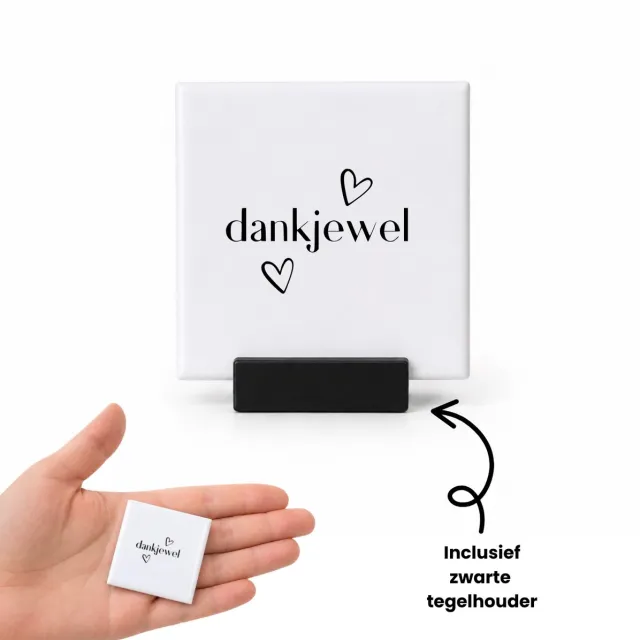 Hacebo Dankjewel tegeltje met tegelhouder - Dankjewel - Dankjewel cadeau geschenk bedanken bedankt - tegeltjes met tekst - Dankjewel cadeau geschenk bedanken bedankt - spreuktegels - 4.8x4.8 CM Wit