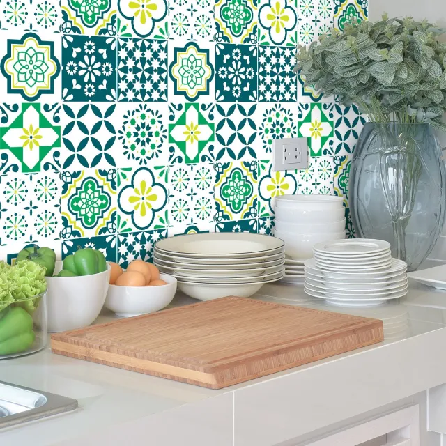 Ambiance Sticker Zelfklevende tegelmuurstickers voor keuken en badkamer - 9 cementtegelstickers (Azulejos Risolo) - 9 stickers, 15x15cm Multi color