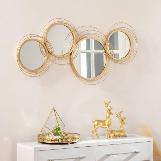 STILVORA Spiegel Set Wanddecoratie Met 4 Ronde Wandspiegels 107 X 56 Cm Metaal Goud Elegante Moderne Muurdecoratie Voor Woonkamer Slaapkamer En Kantoor Gold