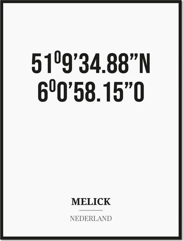 Studio216 Poster/kaart MELICK met coördinaten zwart, wit
