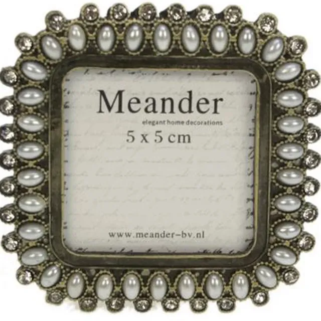 Meander Fotolijst - VK - Strass en Parel - 5 x 5 cm zilver