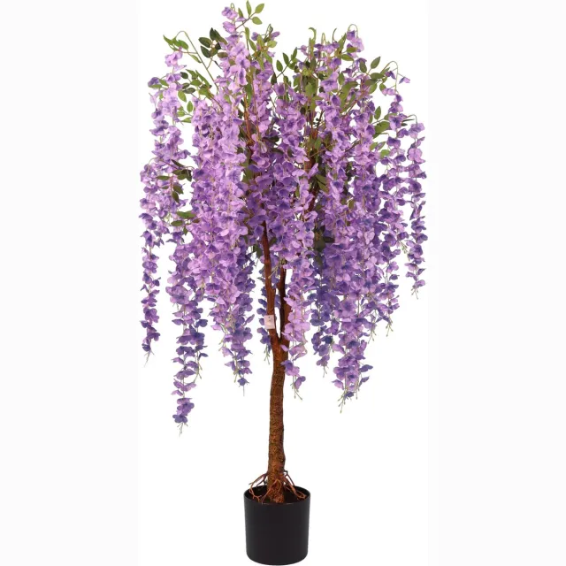 Kunstpalm Kunst Wisteria Bloemboom Deluxe | Paars – 150cm – Zijde Blauwe regen Kunstplant – Tropische Kunstplant met Bloemen – Extra Vol Lila