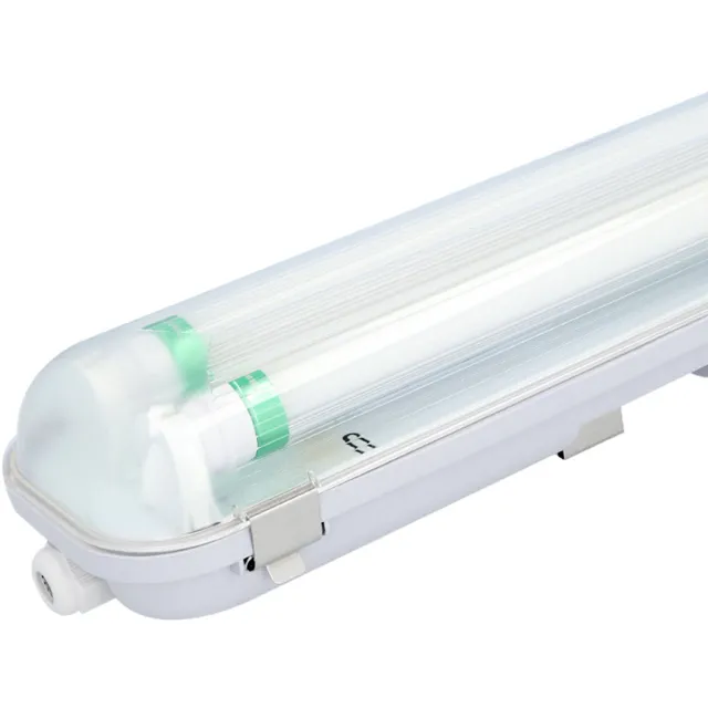 HOFTRONIC LED TL armatuur 60cm - LED - Dubbelvoudig - Waterdicht - Flikkervrij - Koppelbaar - 18 Watt - 2880 lumen - 160 lm/W - 230V - 6000K Daglicht wit - TL armatuur voor werkplaatsen, garages, bedrijfshallen & magazijnen Transparant