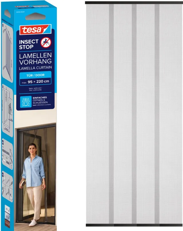 Tesa INSECT STOP Lamella Curtain - lamellengordijn hor 4-delig voor deuren, zonder boren, antraciet - 95 x 220 cm zwart